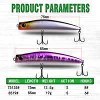 WHL — leurre méné rigide coulant en eau salée, appât artificiel idéal pour la pêche au bar, wd-whl 013, 85mm, 19g, 75mm, 13,5g