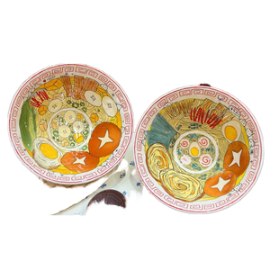 Platos de Sopa de Cerámica Pintados a Mano, Diseño Redondo con Dibujos Animados, Juego de Vajilla Hecho a Mano para Fiestas - Product Image 1