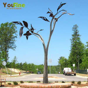 Scultura d'Albero in Acciaio Inossidabile YouFine, Arte Moderna in Metallo con Foglie e Attrezzi per Decorazione Paesaggistica da Giardino - Product Image 3