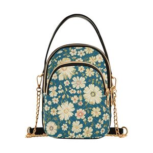 Teal Daisy Floral Mini Crossbody Bag for Women, Triple Zipper Quilted Phone <b>Purse</b> Fits 6.8" Smartphone, Detachable Chain Strap C - Product Image 1