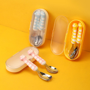 Ensemble de vaisselle mignon pour enfants, cuillère et fourchette en acier inoxydable 304, Kit de repas portable pour enfants de 2 à 4 ans - Product Image 3