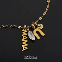 eManco Collier avec pendentif lettre MAMA plaqué or pour femme, en acier inoxydable et zircon, vente en gros, livraison en 48h