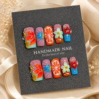 Vente en gros usine Faux ongles à presser larges en acrylique faits main, forme amande française, motif léopard 3D en relief, réutilisables, OEM ODM