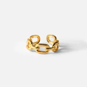 Anelli aperti a catena con fibbia quadrata gioielli in acciaio inossidabile anelli a catena semplici per regalo per feste da donna