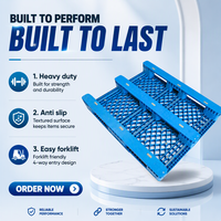Palette Euro empilable à neuf pattes en plastique HDPE, simple face, perforée pour ventilation, pour entrepôt industriel, petite taille