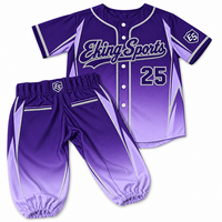 Ensemble short et maillot de baseball en tissu sergé 100 % polyester, sublimé, avec broderie et appliqué de passepoil blanc, OEM