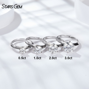 แหวนเพชรทรงกลมเจียระไนแบบบริลเลียนท์ 1 กะรัต รุ่น Six Prong Solitaire จาก Starsgem สี DEF เพชรเพาะเลี้ยงในห้องปฏิบัติการ หรือเพชรโมอิสซาไนต์ VVS เงินแท้ 925 - Product Image 2