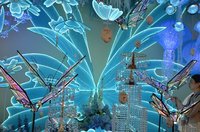 Desain baru latar belakang kupu-kupu LED warna biru untuk dekorasi pernikahan, dekorasi panggung dan dekorasi pesta