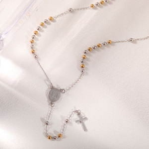 สร้อยคอประคำสแตนเลสทรงกลมแฟชั่น สร้อยคอประคำสแตนเลสสำหรับผู้หญิง - Product Image 6