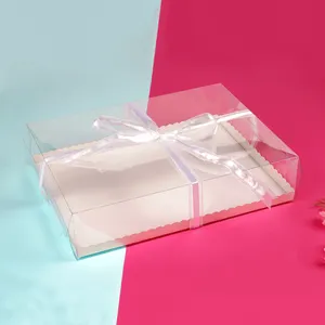 Confezione regalo di compleanno trasparente rettangolare di vendita calda scatola per torta in cartone PET piegata in plastica trasparente