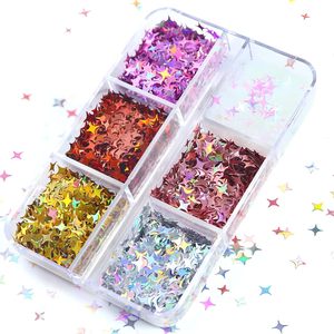 Paillettes holographiques multicolores en forme d'étoile à quatre branches pour ongles, flocons scintillants, kit de décoration DIY pour résine époxy, corps et cheveux, échantillon gratuit - Product Image 5