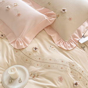 Juego de Ropa de Cama de Cuatro Piezas de Algodón Cepillado 100% Clase A para Otoño/Invierno, Bordado con Plantas y Flores, para Uso Doméstico - Product Image 4