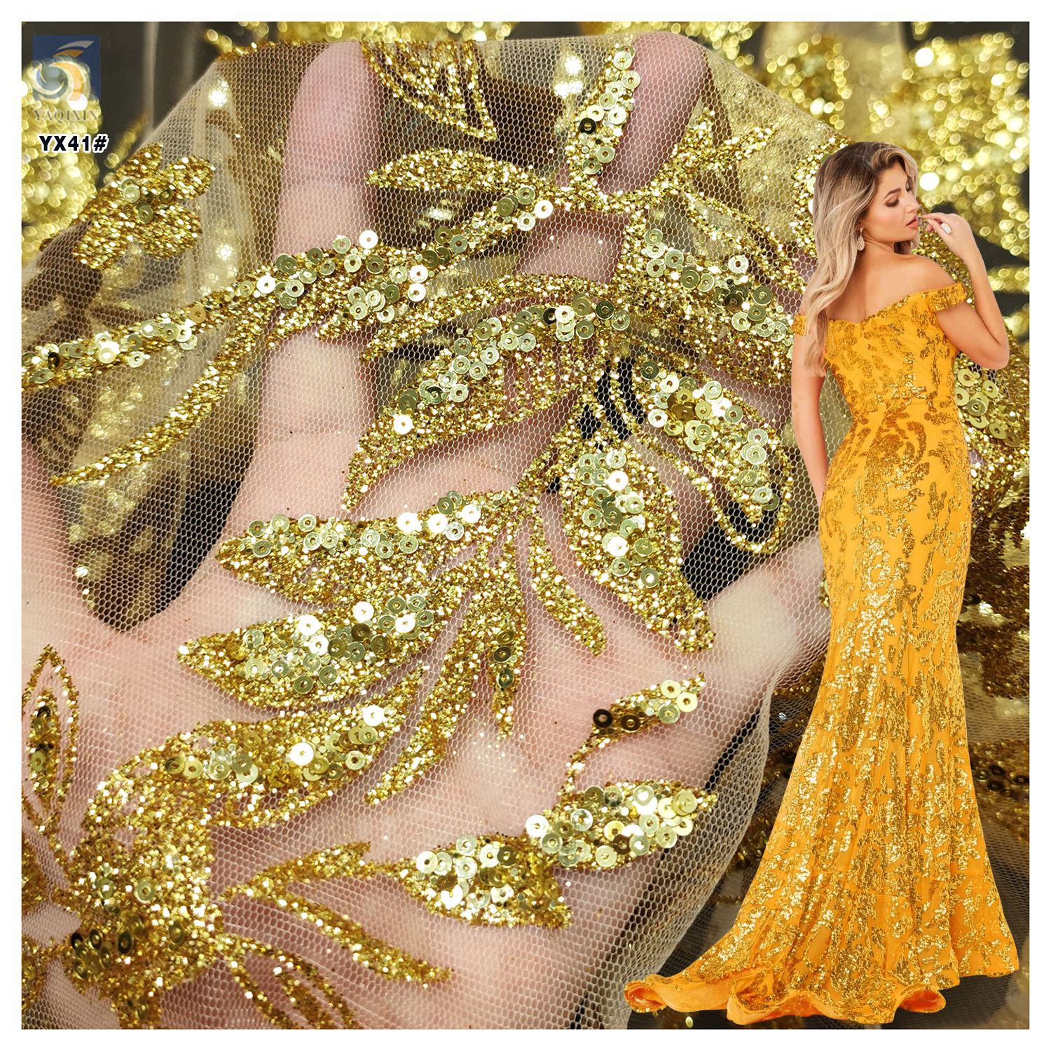 green emerald velvet dress Gold Glitter Sequin Geometric Lace – KikiTextiles