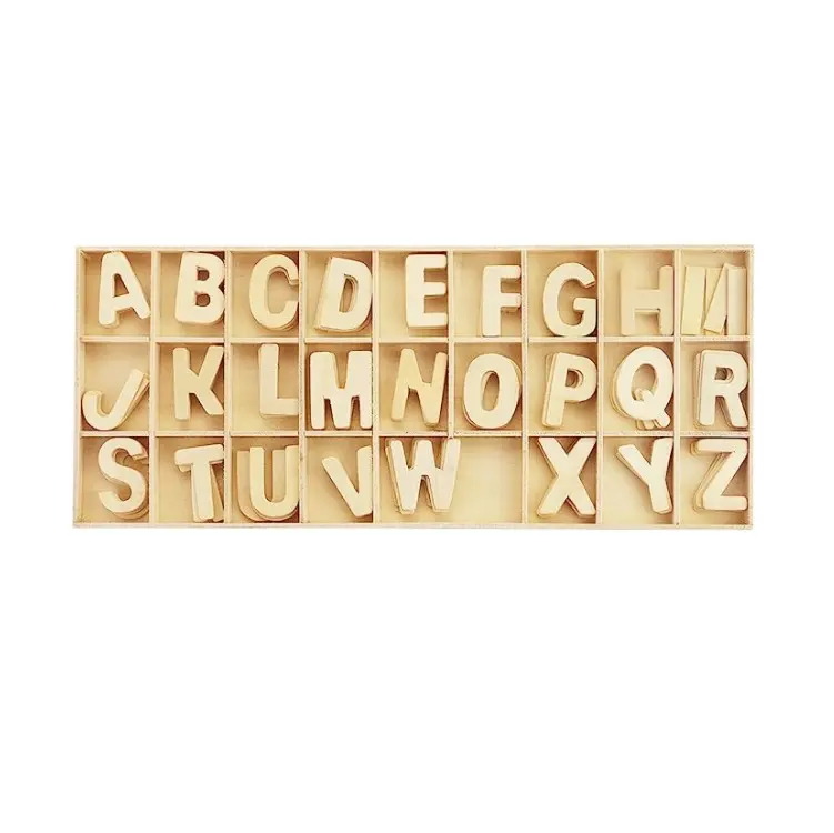 Newbested 130 pièces bois artisanat lettres avec plateaux de rangement en bois ensemble naturel blanc inachevé lettres de l'alphabet en bois