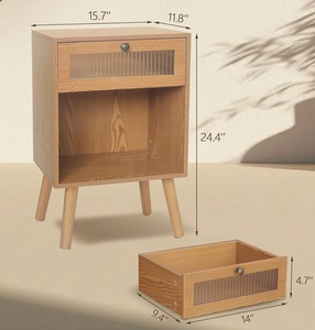 <span class=keywords><strong>Table</strong></span> de <span class=keywords><strong>chevet</strong></span> en bois massif moderne du milieu du siècle avec tiroir et étagère de rangement Meubles de maison avec pieds de panneau durables - Product Image 2