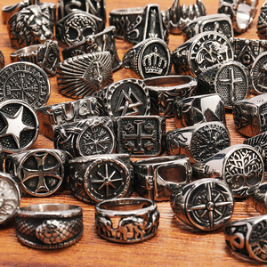 Anello in Acciaio Inossidabile Stile Vichingo Nordico, Anello Chunky con Ancora <span class=keywords><strong>e</strong></span> Runa del Lupo in Titanio, Gioielli per Uomo <span class=keywords><strong>e</strong></span> <span class=keywords><strong>Donna</strong></span> - Product Image 1