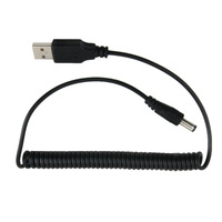 Kabel Daya USB Spiral Coiled Male ke 5.5x2.5mm DC Female, Kabel Pengisian Daya USB Retractable