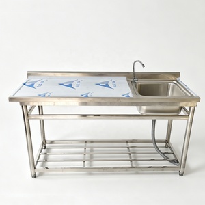 Lavello da <span class=keywords><strong>Cucina</strong></span> Autoportante in Acciaio Inox Grande 160x60cm con Piano di Lavoro, Vasca Singola per Casa, Hotel, Ristorante, Lavanderia, <span class=keywords><strong>Cucina</strong></span> - Product Image 1