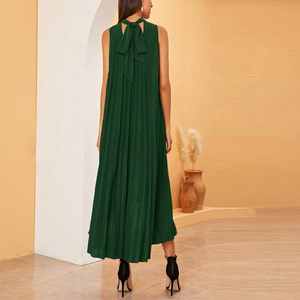 Corbata alta baja y vestido plisado sin mangas suelta más tamaño mujer elegante vestido de verano - Product Image 3