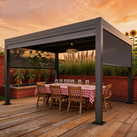 Gazebo Residencial de Aluminio con Asientos para Patio Delantero, Área de Estar al Aire Libre, Decoración de Jardín, Estructura de Sombra con Techo de Láminas y LED