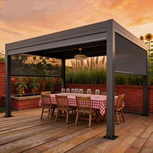 Gazebo Aluminium untuk Hunian, Area Duduk di Halaman Depan, Ruang Tamu Luar Ruangan, Dekorasi Taman, Struktur Peneduh, Atap Berlubang, Lampu LED - Product Image 1