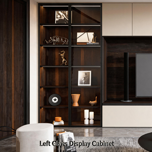 <span class=keywords><strong>Meuble</strong></span> <span class=keywords><strong>TV</strong></span> <span class=keywords><strong>mural</strong></span> moderne en bois beige avec vitrines en verre et éclairage LED pour salon, compatible avec les téléviseurs de 65 pouces - Product Image 2