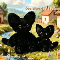 Peluche chat noir en obsidienne, adorable chaton noir en peluche avec collier rouge, cadeau doux pour enfants