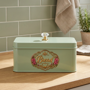 Boîte à pain vintage en métal vert clair, récipient de stockage alimentaire hermétique avec couvercle à bouton en cristal pour la cuisine - Product Image 5