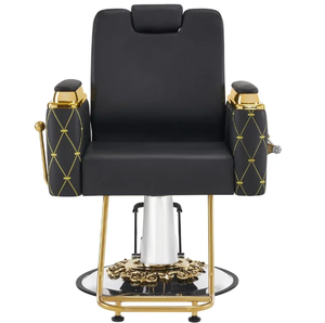 Fauteuil de <span class=keywords><strong>Barbier</strong></span> Luxe Or et Noir Robuste Hydraulique Inclinable pour Salon de Coiffure Mobilier de <span class=keywords><strong>Barbier</strong></span> Logo Personnalisé - Product Image 3