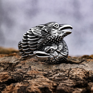 Anillos de Moda de Joyería Fina con Diseño de Cabeza de Águila Doble de la <span class=keywords><strong>Serie</strong></span> Animal, Material Envolvente, para Hombre y Mujer - Product Image 1