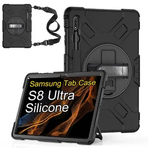 Shoulder Hand Strap Silicone Pen Slot Case For Samsung Galaxy Tab Tablet S8 Ultra 14.6 Inch Cover Tablet Strap Case