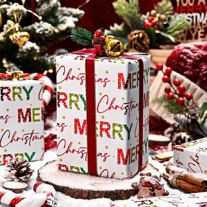 Merry Christmas <b>Wrapping</b> <b>Paper</b> Roll 80GSM Coated Double Side Recyclable Gift Packaging <b>Paper</b> Specialty <b>Paper</b> - Product Image 2