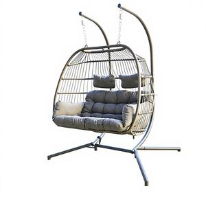 Chaise suspendue double pliable en rotin d'extérieur, modèle DL06, avec coussin, personnalisable pour l'export, idéale pour 2 personnes - Product Image 1