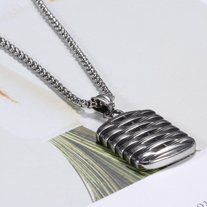 Collar con colgante geométrico de acero de titanio, joyería de moda para hombre, cadena de 60 cm, color acero, BP1390 - Product Image 3