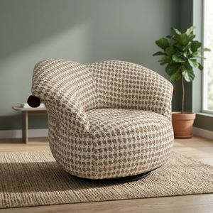 Sillón de terciopelo moderno estilo francés color crema, respaldo sólido, giratorio, estilo mediados de siglo, mueble para sala de estar - Product Image 3