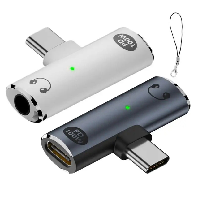2 In1 USB C to USB C 3.5mm Audio Converter Adapter PD 100W Fast Charging OTG Data Music Call Type-C Female 2 in 1 Connector