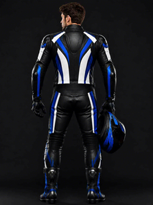 Traje de Motociclismo de Cuero para Hombre, Color Negro, Blanco y Azul, Cortavientos, para Todas las Estaciones - Product Image 2