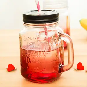 wholesale 500ml gradient color glass mason drinking jars with lids and straws