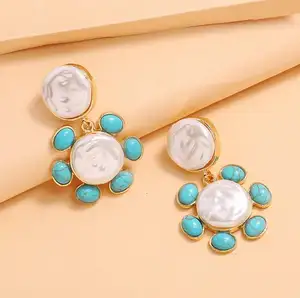 WEH1270 Fashion new personalized geometric earrings simple retro turquoise hot selling earrings