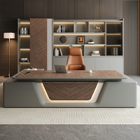 Bureau de direction en bois, mobilier de bureau modulaire, bureau de direction au design moderne, plateau de table en bois de noyer gris, ensemble bureau et chaise de bureau