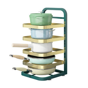 ชั้นวางหม้อหลายชั้นสีทอง ขนาด L แบบติดผนัง สำหรับใช้ในครัว ชั้นวางของเหนืออ่างล้างจาน ตู้มุม - Product Image 1