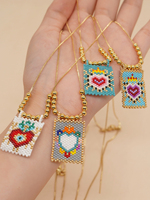 Go2boho Chaîne en Or Cœur d'Amour Collier Perlé Pendentif Femme Fait Main Bijou de Mode Bohème d'Été Colliers Perles Miyuki