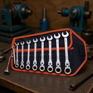 Jeu de clés à cliquet à tête flexible Sae 5/16 pouces à 3/4 pouces, 8 pièces, avec pochette enroulable, en acier au chrome vanadium, qualité industrielle - Product Image 2