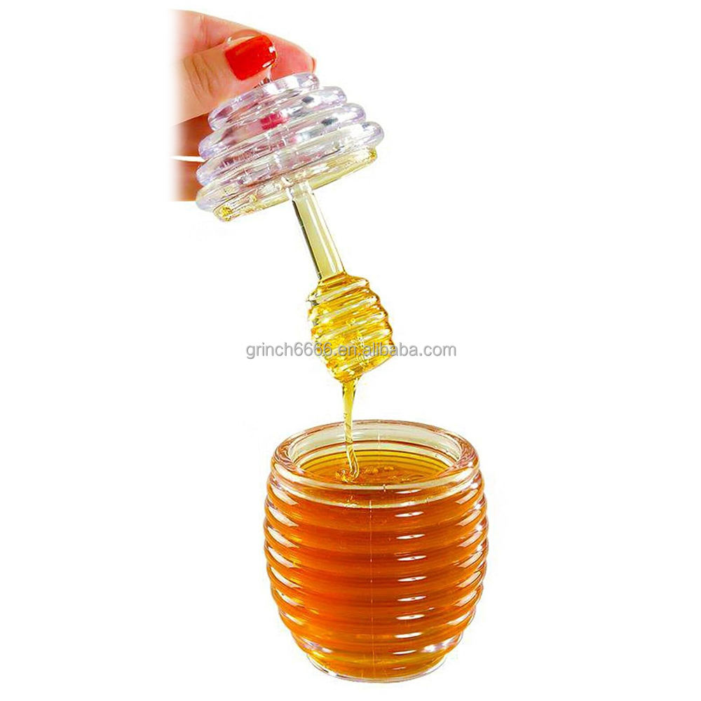 Barattolo Dispenser Per Miele Con Supporto - Design A Nido D'Ape, Vetro Trasparente, Antigoccia - Foto 5