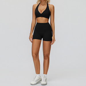 Set celana pendek <span class=keywords><strong>Bra</strong></span> kerah V, Set Legging pengangkat pantat cepat kering, celana panjang mengembang - Product Image 3