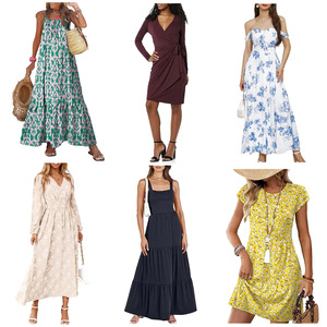 Robe d'été pour femme, vente en gros, sans marque, fabriquée en Chine, modèle QZ-038, coton/polyester, adulte, livraison aléatoire, assortiment - Product Image 1