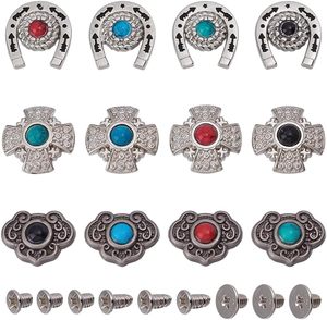 NBEADS Pcs Alloy Decorative Rivets Screw Back Buttons Horseshoe Vintage Turquoise Rivets For Leather Clothes Bag <b>Purse</b> Craft - Product Image 1