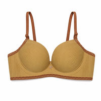 Nouveau Soutien-gorge Push-up Côtelé Effet Coquille Saint-Jacques 2026 Sans Armature avec Bordure Contrastante en Points Diamant et Nœud, Bretelles Larges Ajustables pour Usage Quotidien