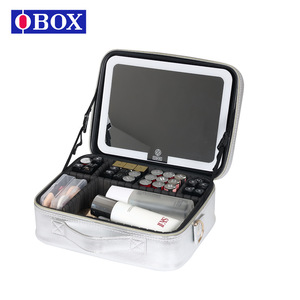 Trousse de maquillage Obox grande capacité avec miroir, fermeture éclair, respirante, imperméable et ultralégère pour le rangement à domicile - Product Image 1