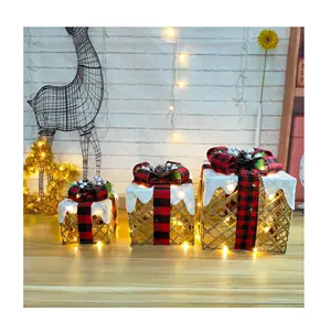 Kotak hadiah dekorasi Natal Set dari tiga lampu LED kotak hadiah kotak baterai luar ruangan dalam ruangan taman teras dekorasi rumah halaman